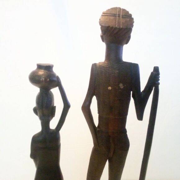 Vintage Hand Carved Tanzanian African Wood Couple Figurines - Picture 6 of 7